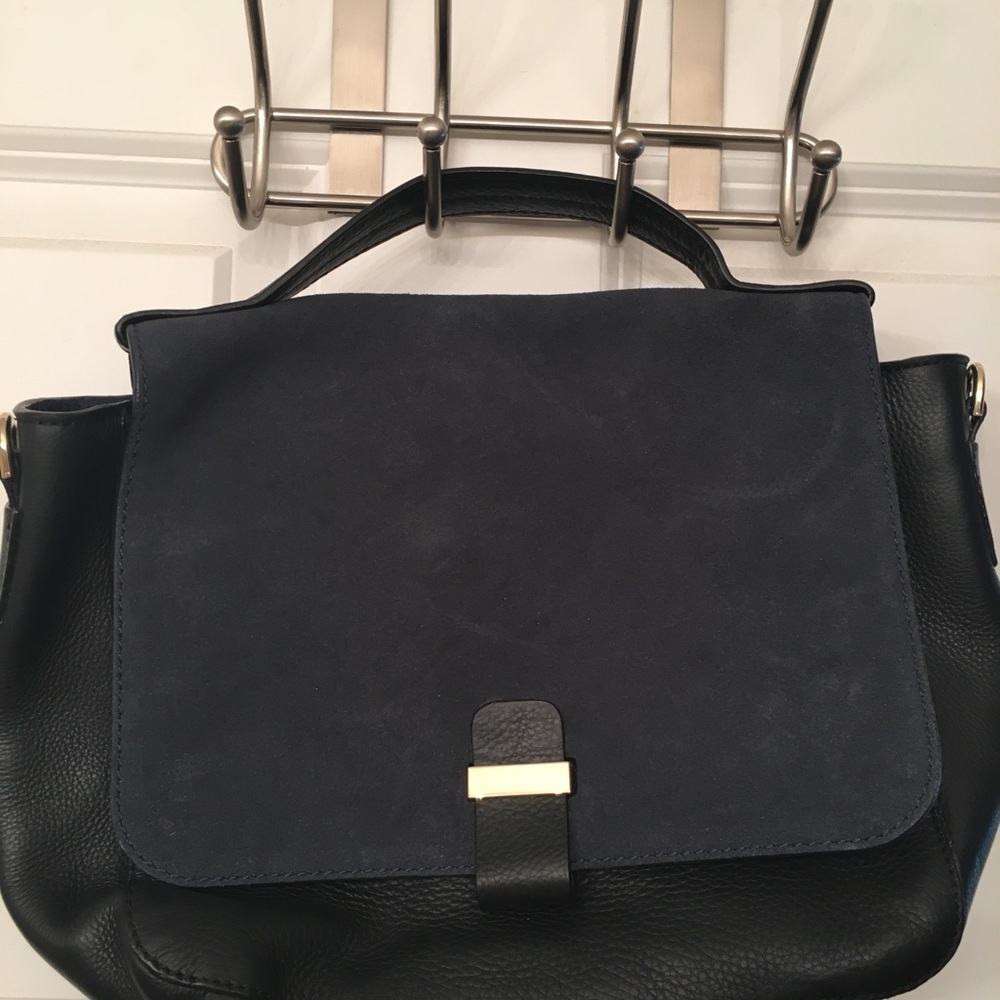 Boden UK Learher Suede Blue Black Satchel Hobo Bag